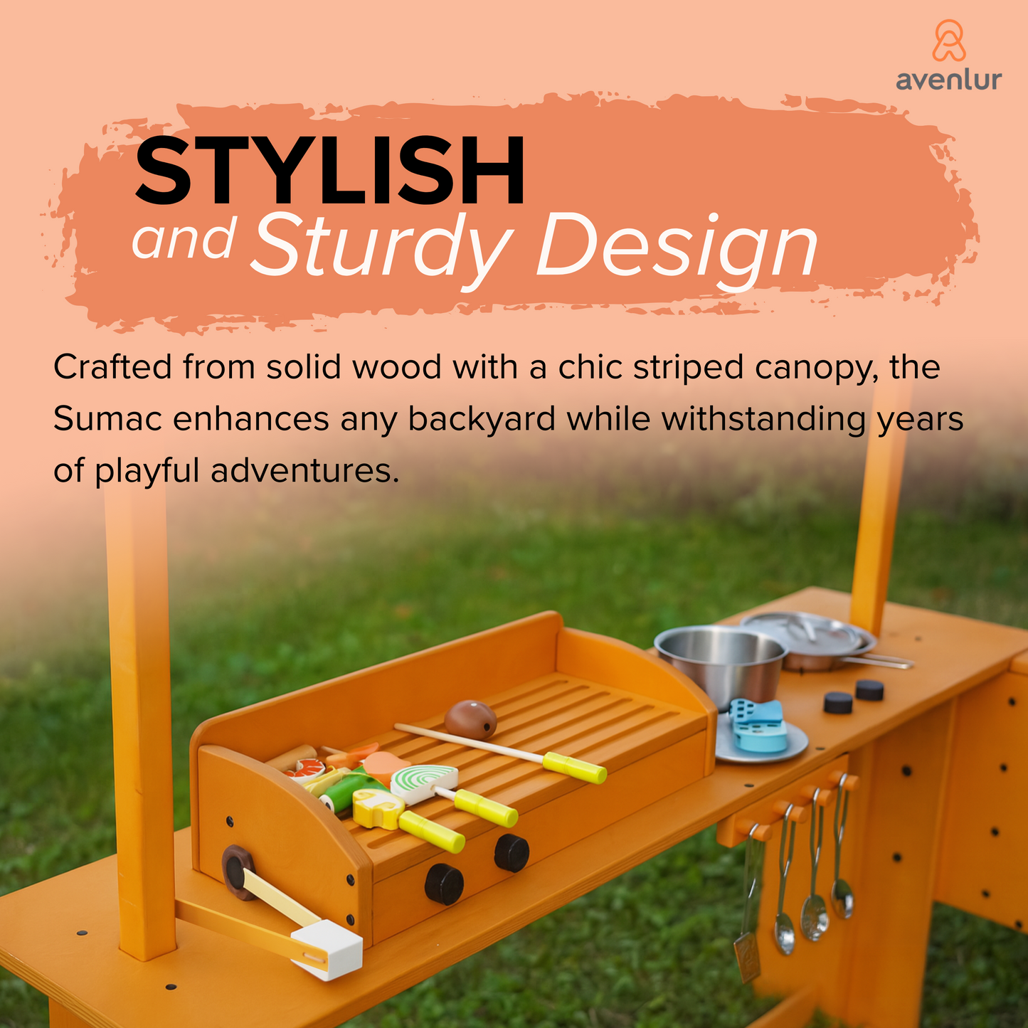 Sumac | Wooden Outdoor Mud Kitchen & Market Stand with Grill and Root View Planter