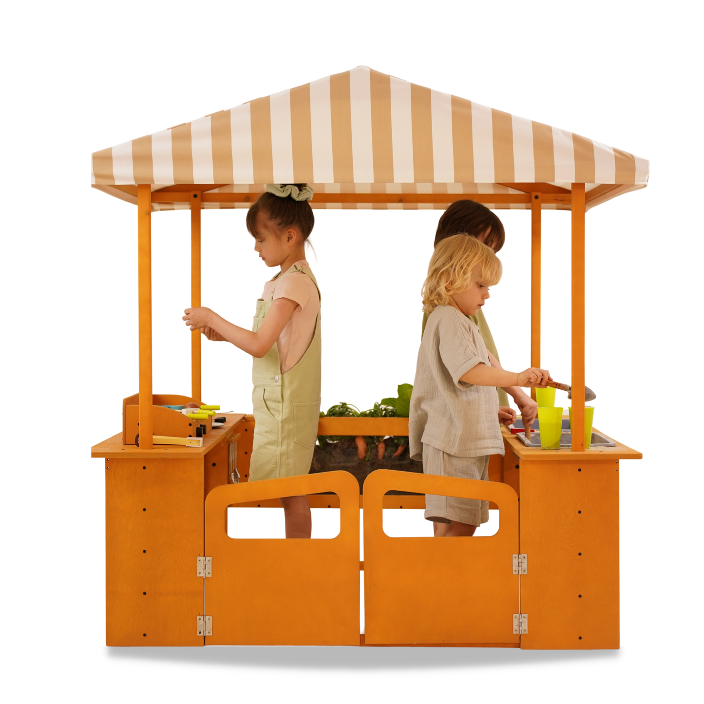 Sumac | Wooden Outdoor Mud Kitchen & Market Stand with Grill and Root View Planter