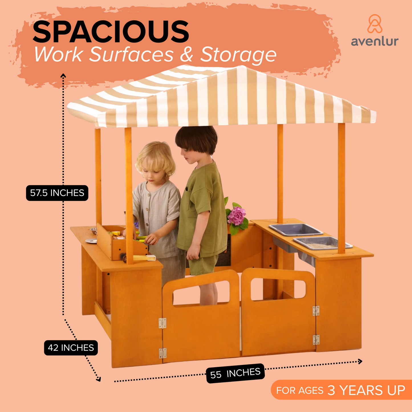 Sumac | Wooden Outdoor Mud Kitchen & Market Stand with Grill and Root View Planter