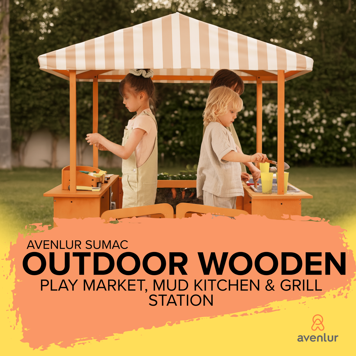 Sumac | Wooden Outdoor Mud Kitchen & Market Stand with Grill and Root View Planter
