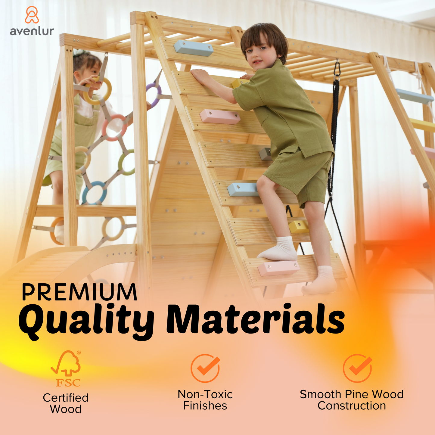 Sweetgum Jumbo | 8-in-1 Indoor Wooden Playset with Slide, Swing & Rock Wall - Chickadees Wooden Toys