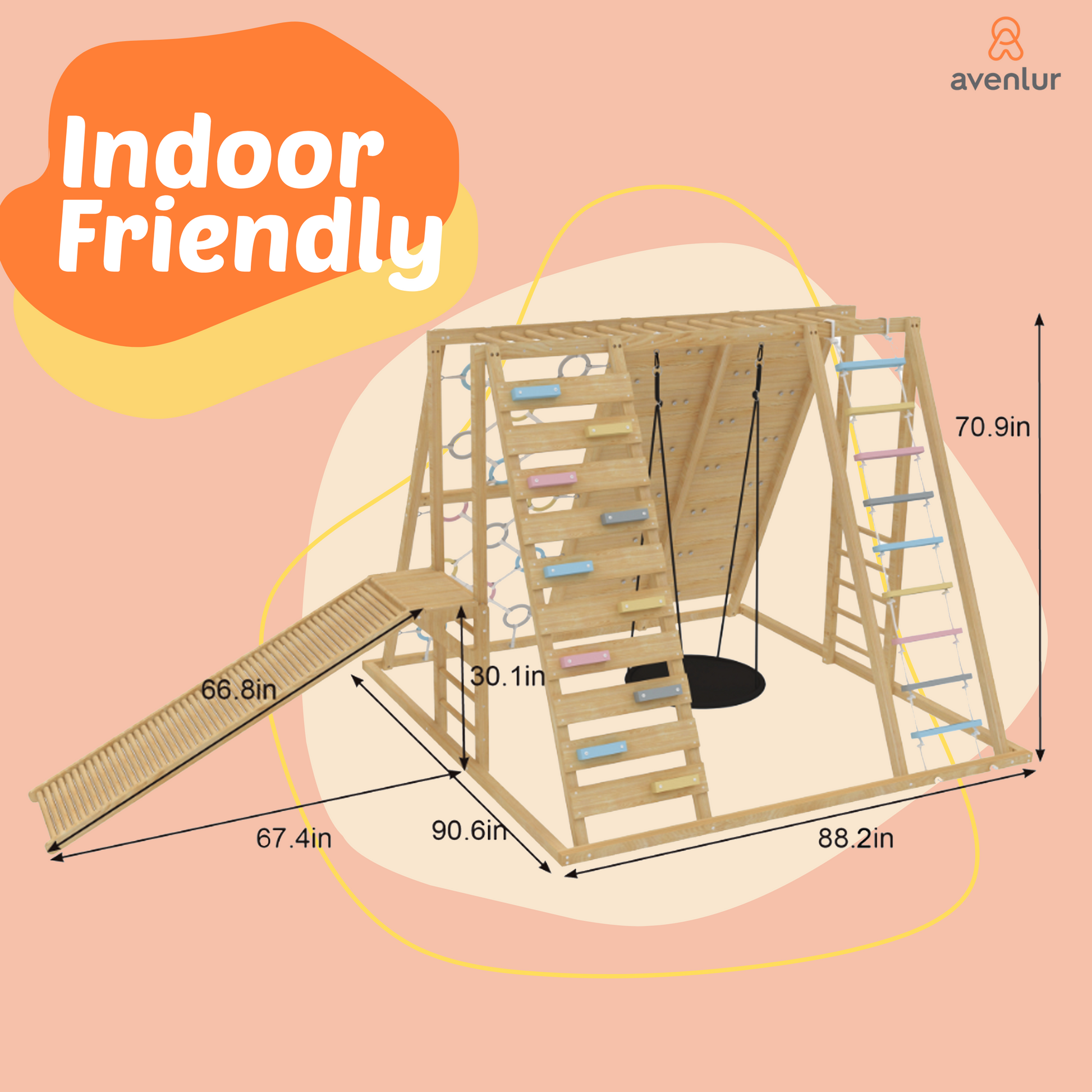 Sweetgum Jumbo | 8-in-1 Indoor Wooden Playset with Slide, Swing & Rock Wall - Chickadees Wooden Toys