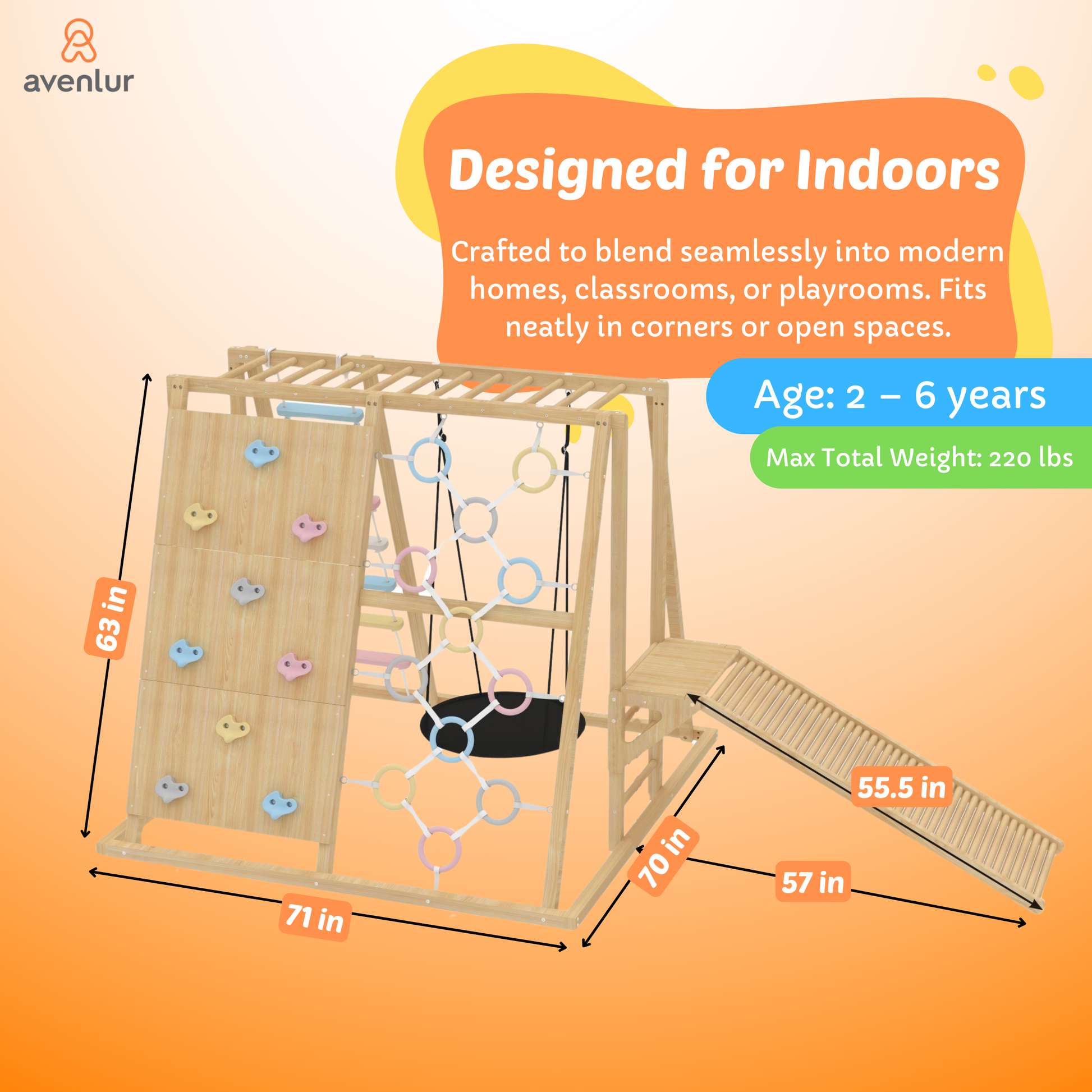 Sweetgum XL | 8-in-1 Indoor Playset for Toddlers with Slide and Swing - Chickadees Wooden Toys