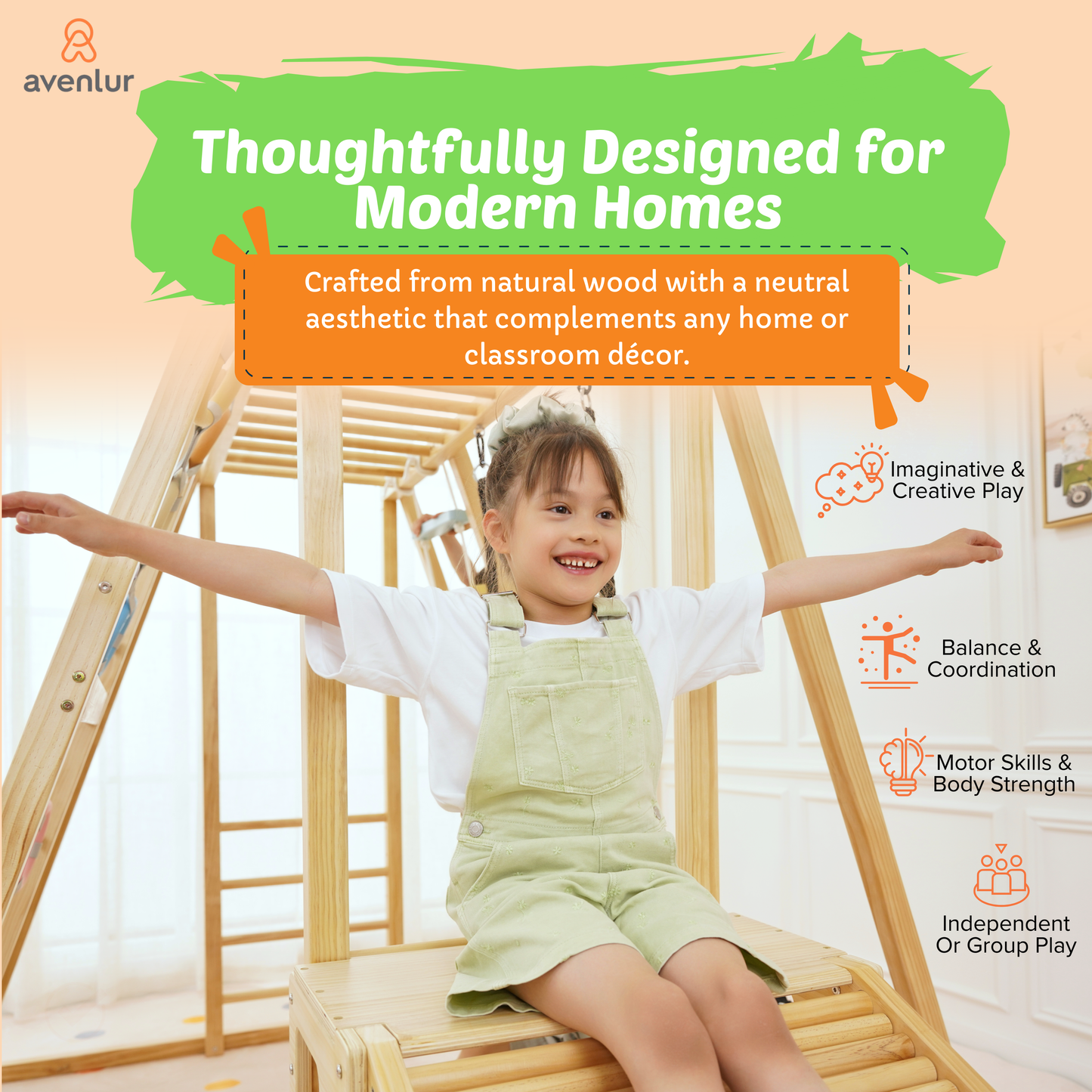 Sweetgum XL | 8-in-1 Indoor Playset for Toddlers with Slide and Swing - Chickadees Wooden Toys