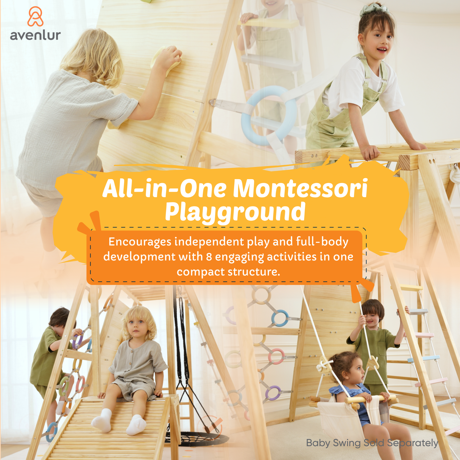 Sweetgum XL | 8-in-1 Indoor Playset for Toddlers with Slide and Swing - Chickadees Wooden Toys