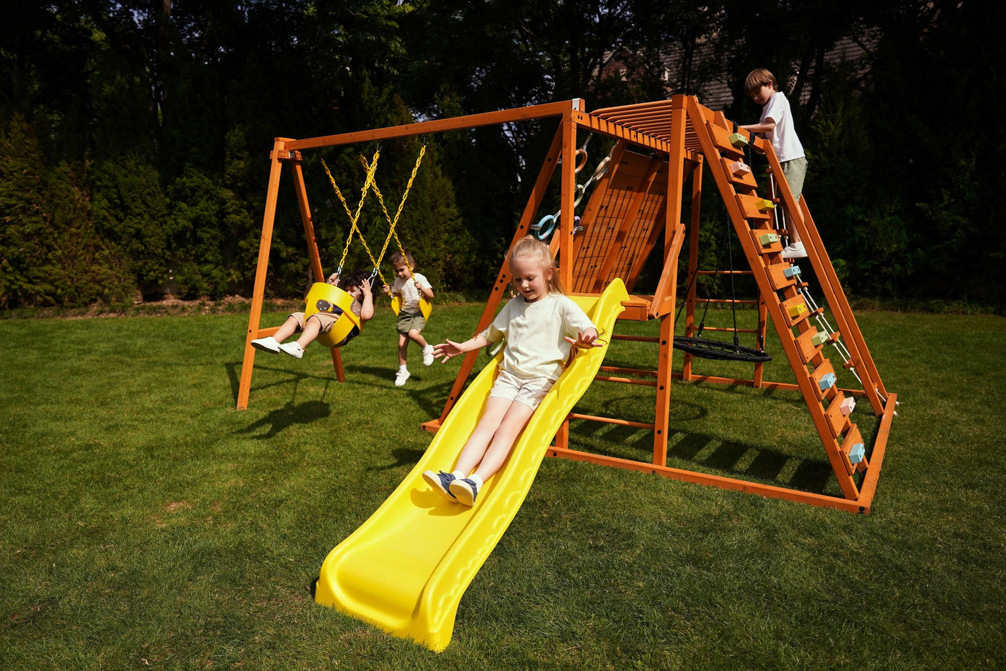 Sycamore Jumbo | Outdoor Wooden Swing Set & Climbing Jungle Gym - Chickadees Wooden Toys