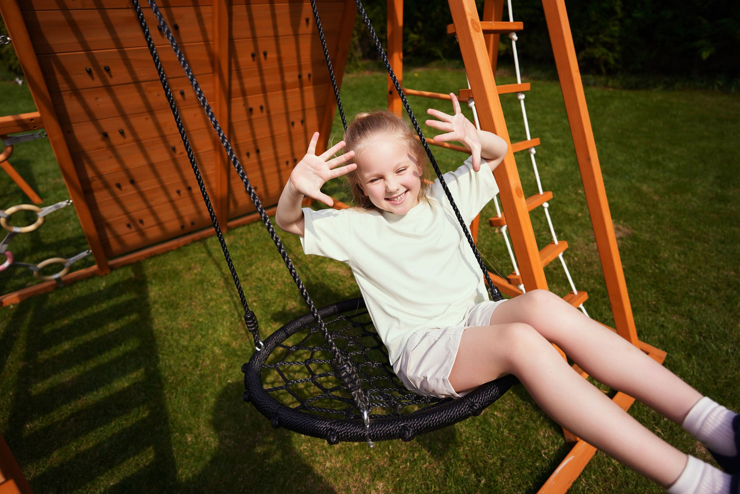 Sycamore Jumbo | Outdoor Wooden Swing Set & Climbing Jungle Gym - Chickadees Wooden Toys