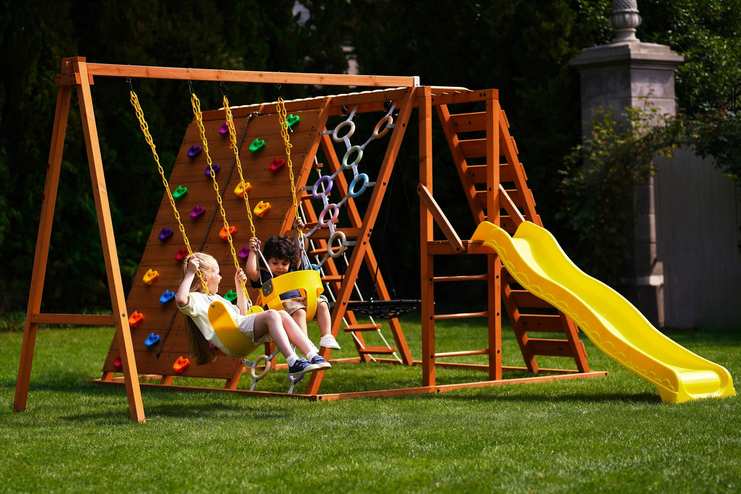Sycamore Jumbo | Outdoor Wooden Swing Set & Climbing Jungle Gym - Chickadees Wooden Toys