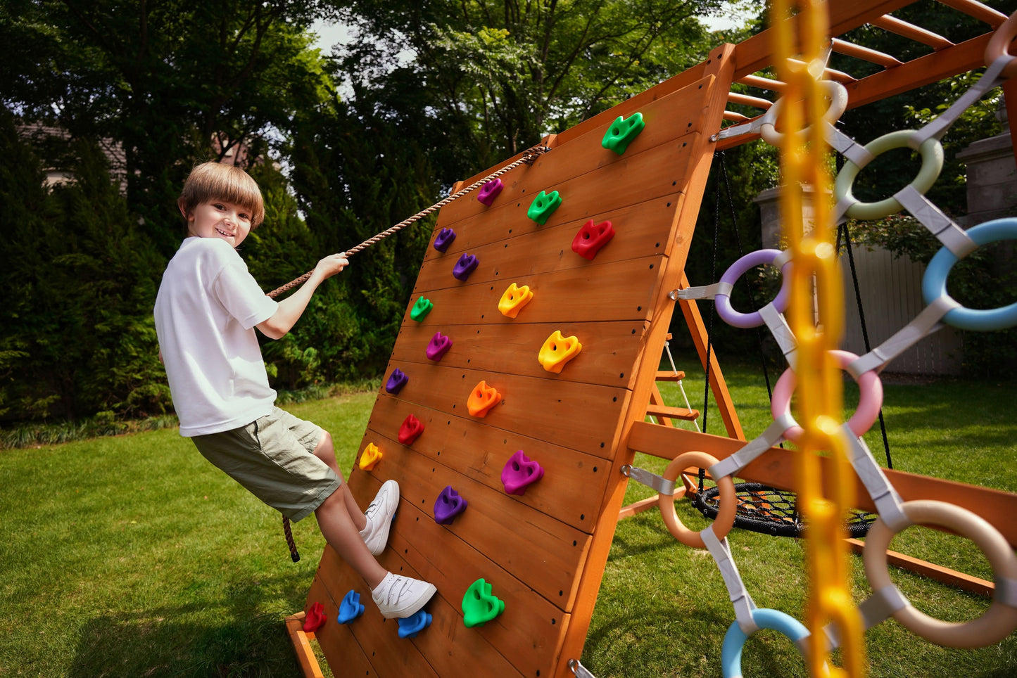 Sycamore Jumbo | Outdoor Wooden Swing Set & Climbing Jungle Gym - Chickadees Wooden Toys