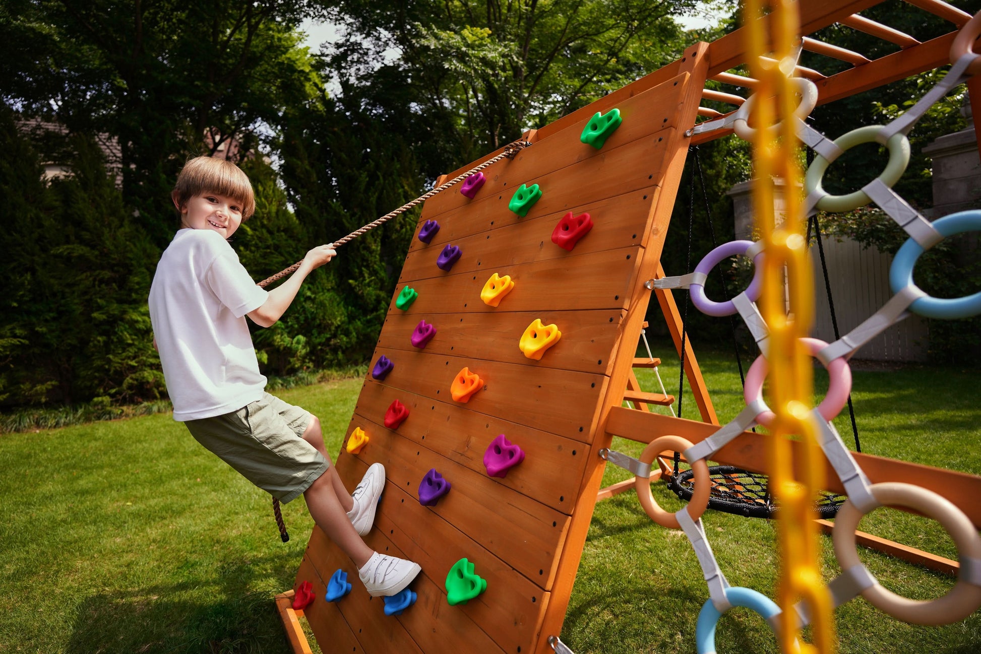 Sycamore Jumbo | Outdoor Wooden Swing Set & Climbing Jungle Gym - Chickadees Wooden Toys