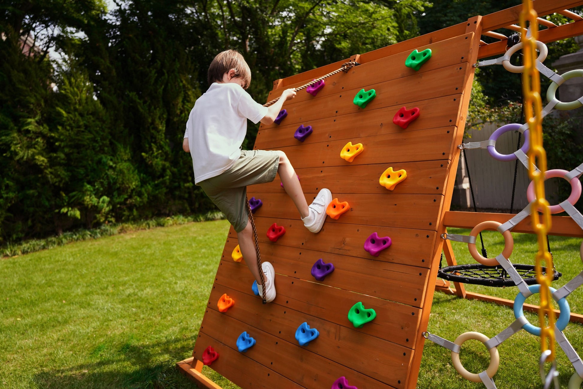 Sycamore Jumbo | Outdoor Wooden Swing Set & Climbing Jungle Gym - Chickadees Wooden Toys