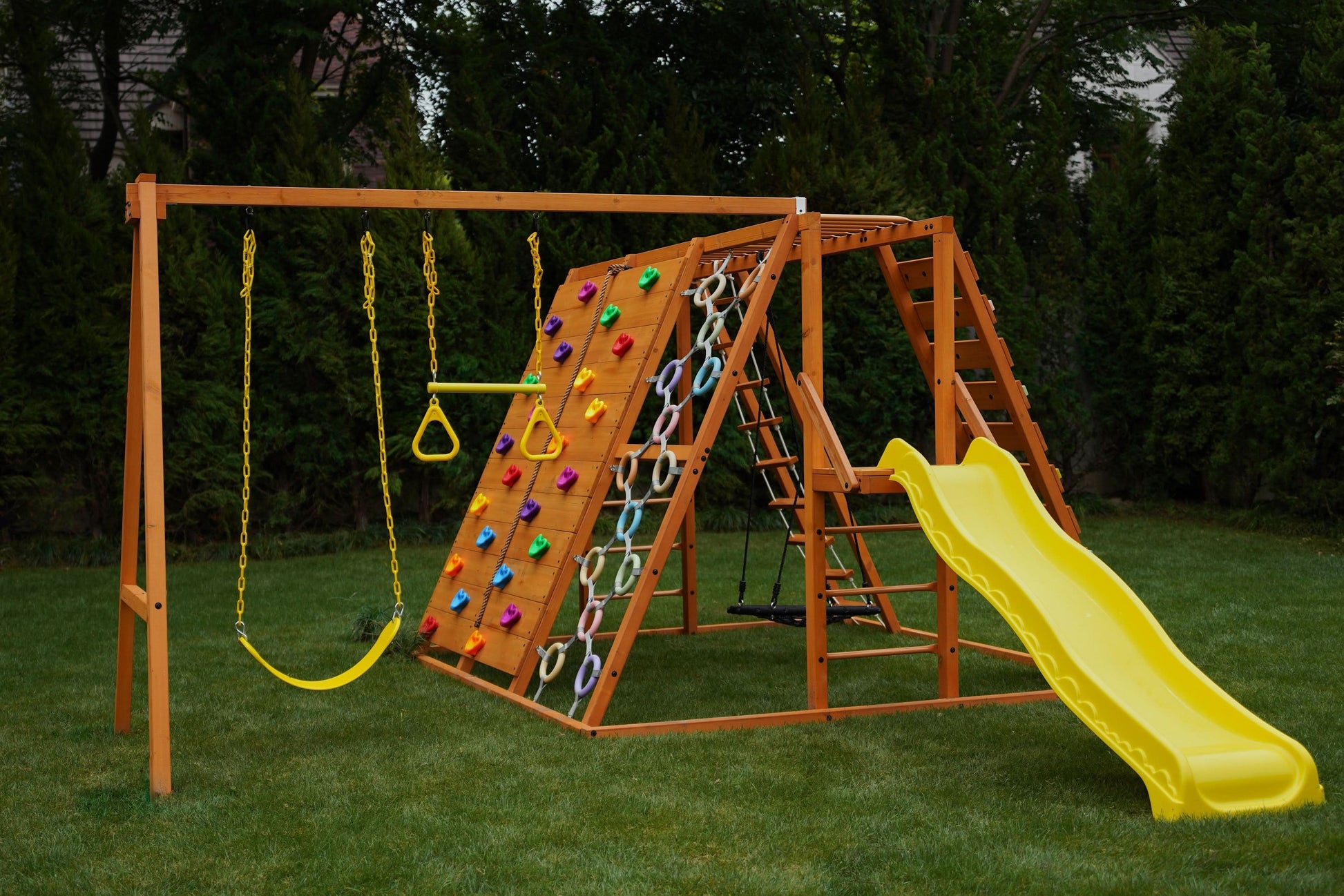 Sycamore Jumbo | Outdoor Wooden Swing Set & Climbing Jungle Gym - Chickadees Wooden Toys