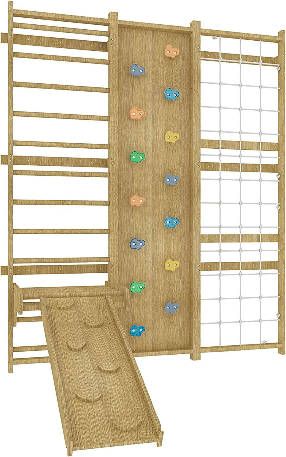Walnut | Swedish Ladder Jungle Gym - Wall Mounted - Chickadees Wooden Toys