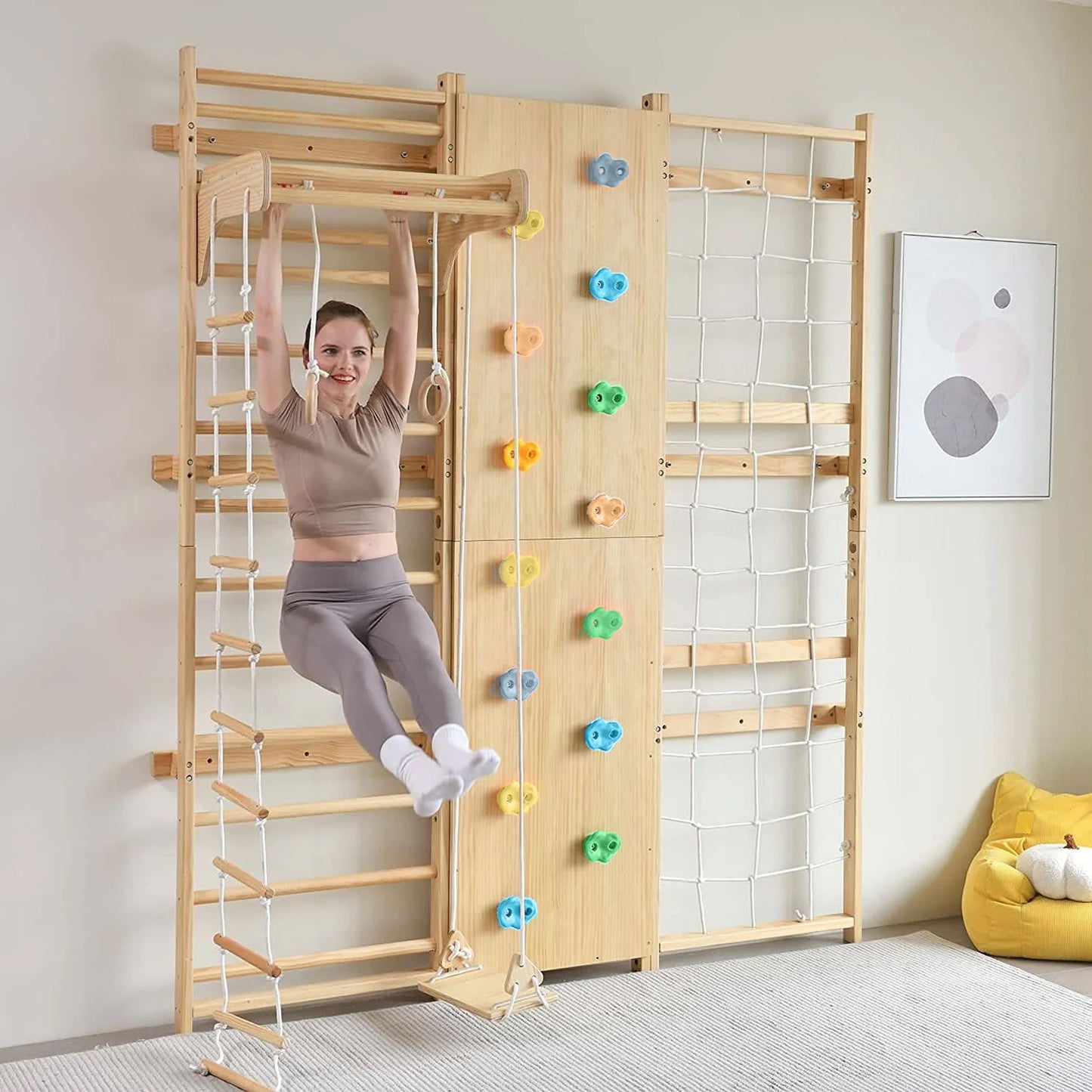 Walnut | Swedish Ladder Jungle Gym - Wall Mounted - Chickadees Wooden Toys