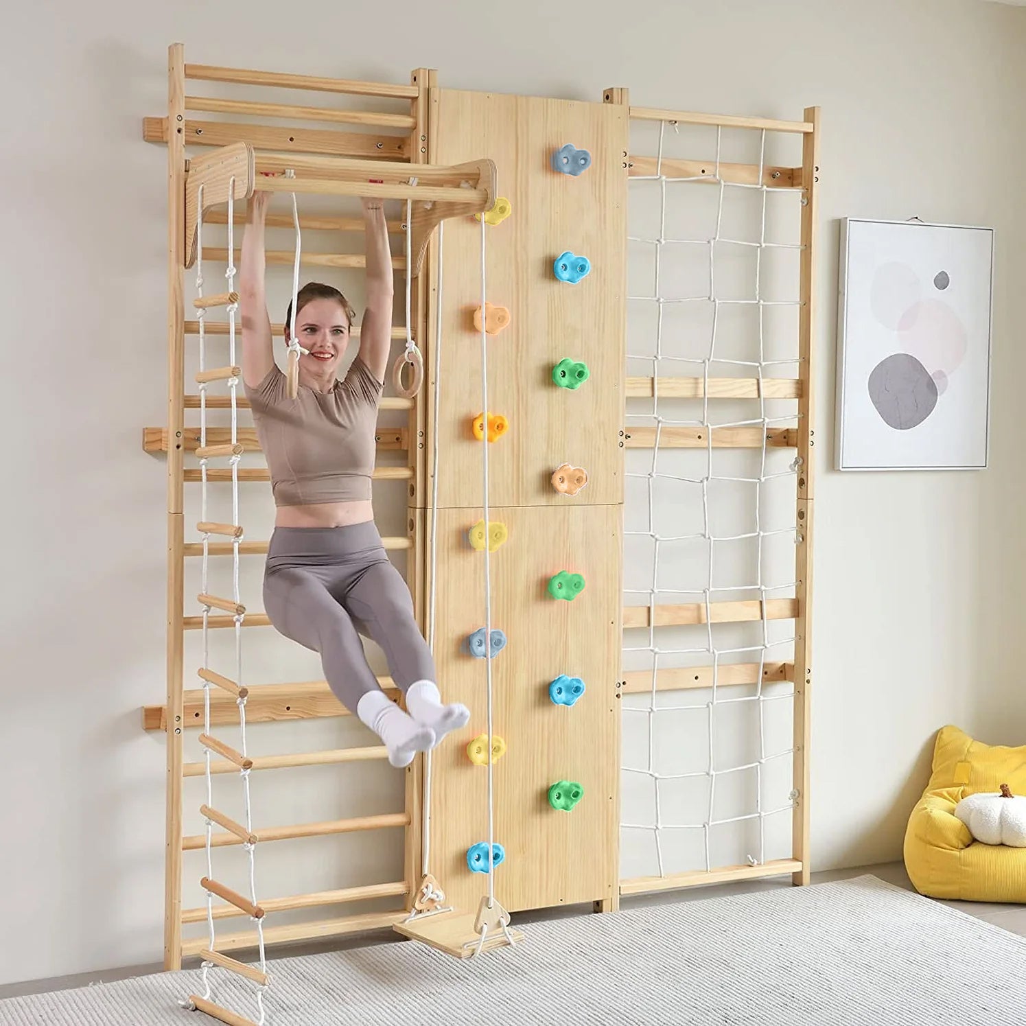 Walnut | Swedish Ladder Jungle Gym - Wall Mounted - Chickadees Wooden Toys