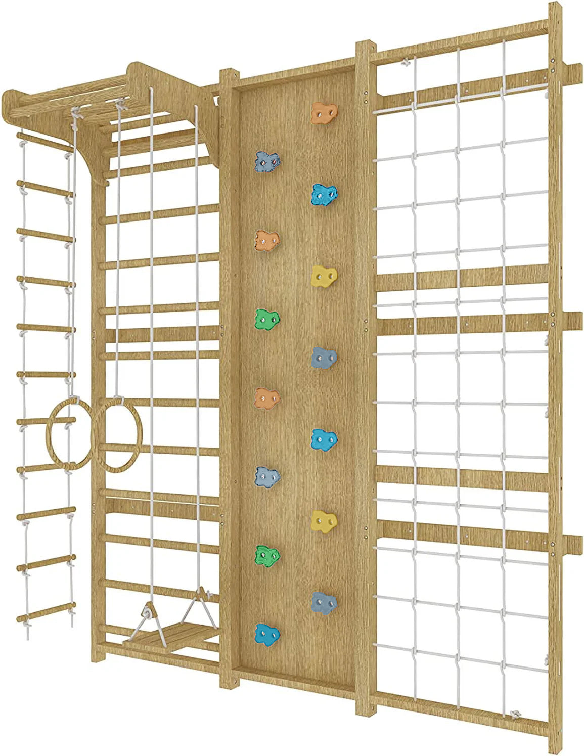 Walnut | Swedish Ladder Jungle Gym - Wall Mounted - Chickadees Wooden Toys