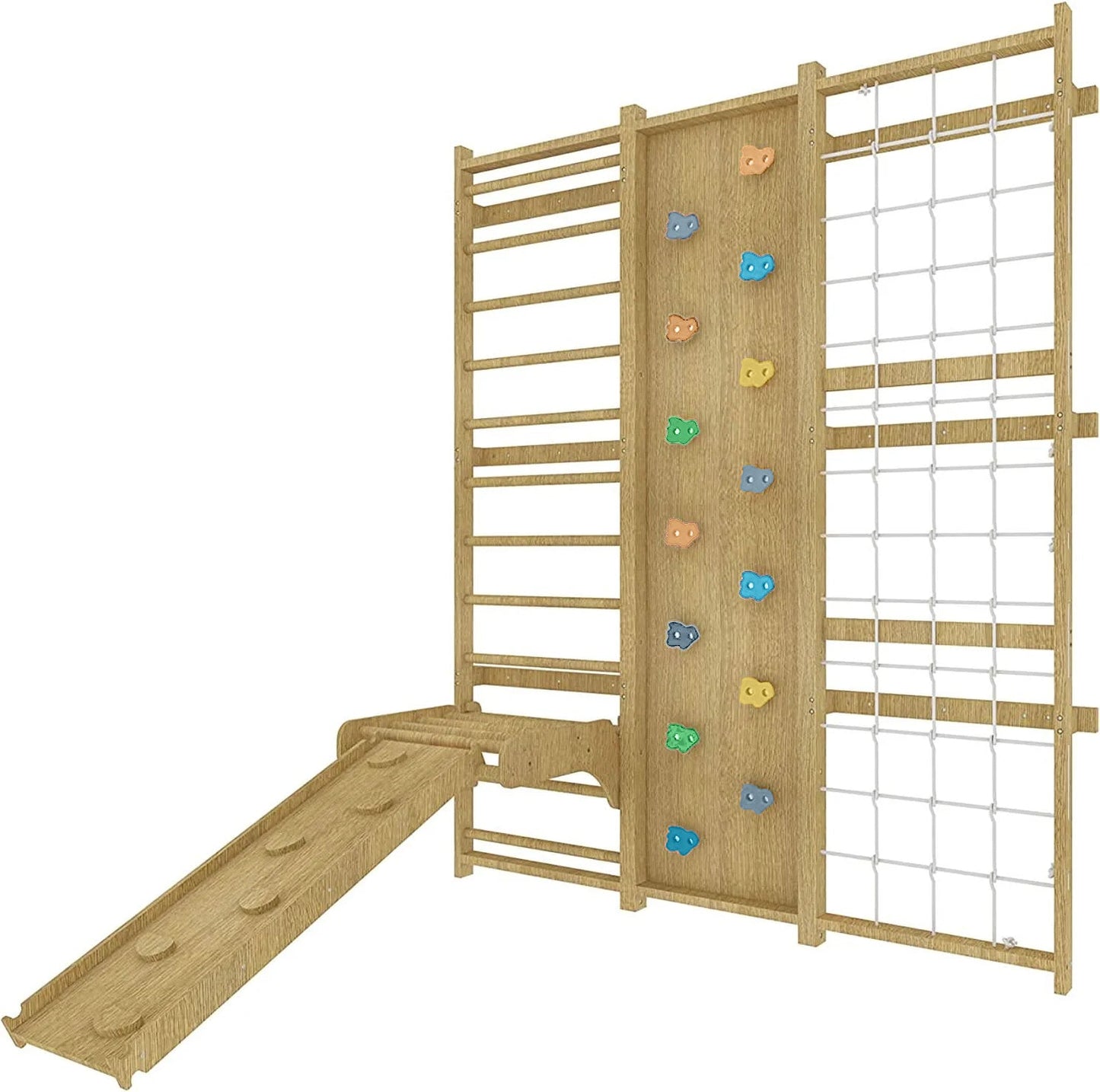 Walnut | Swedish Ladder Jungle Gym - Wall Mounted - Chickadees Wooden Toys