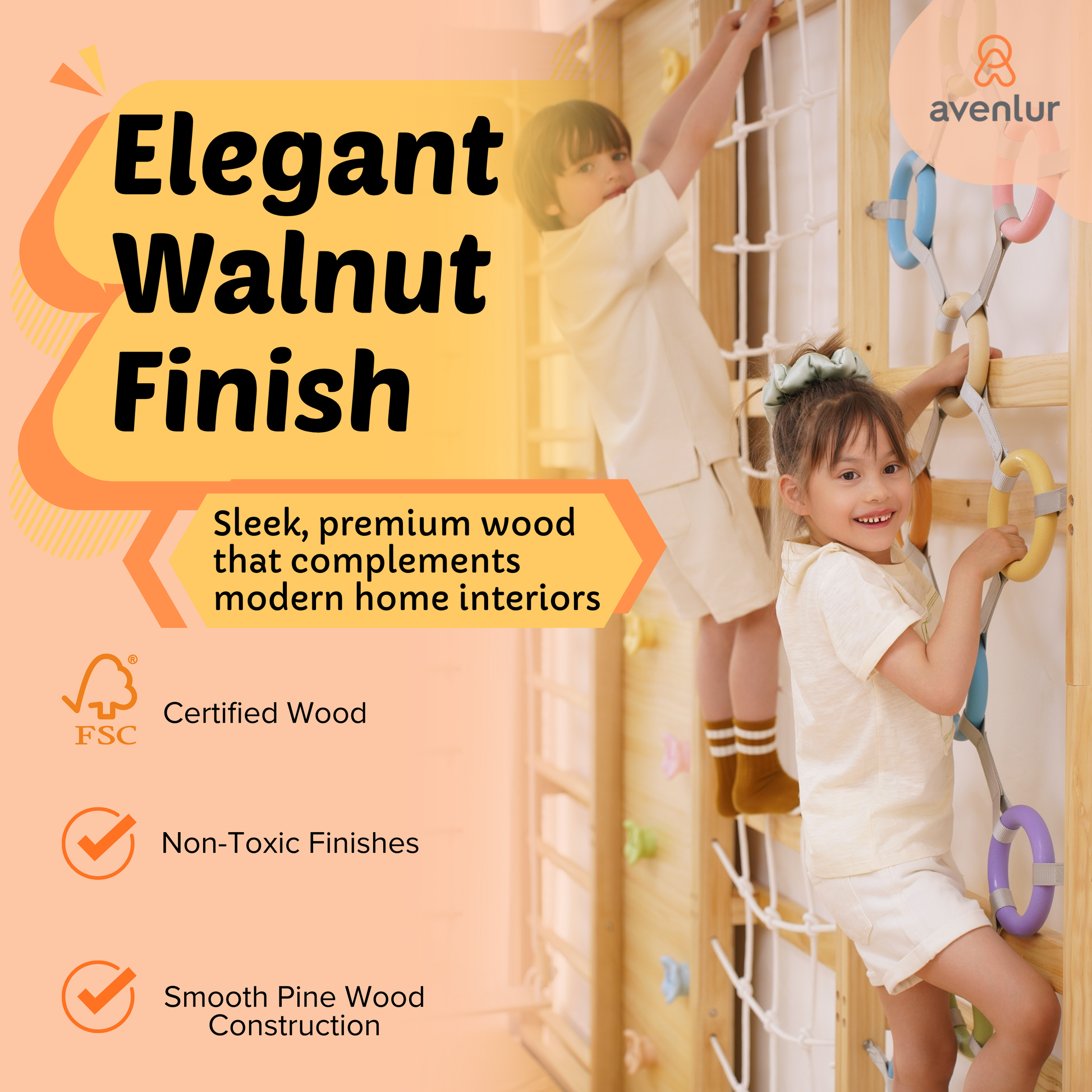 Walnut Modular | Swedish Ladder Jungle Gym - Wall Mounted - Chickadees Wooden Toys