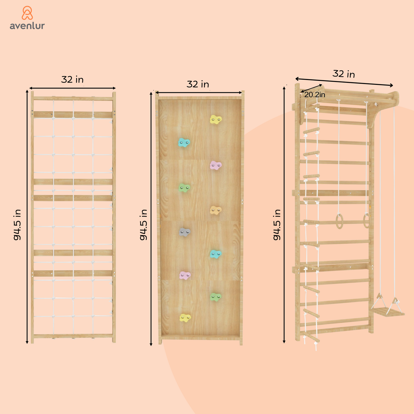 Walnut Modular | Swedish Ladder Jungle Gym - Wall Mounted - Chickadees Wooden Toys