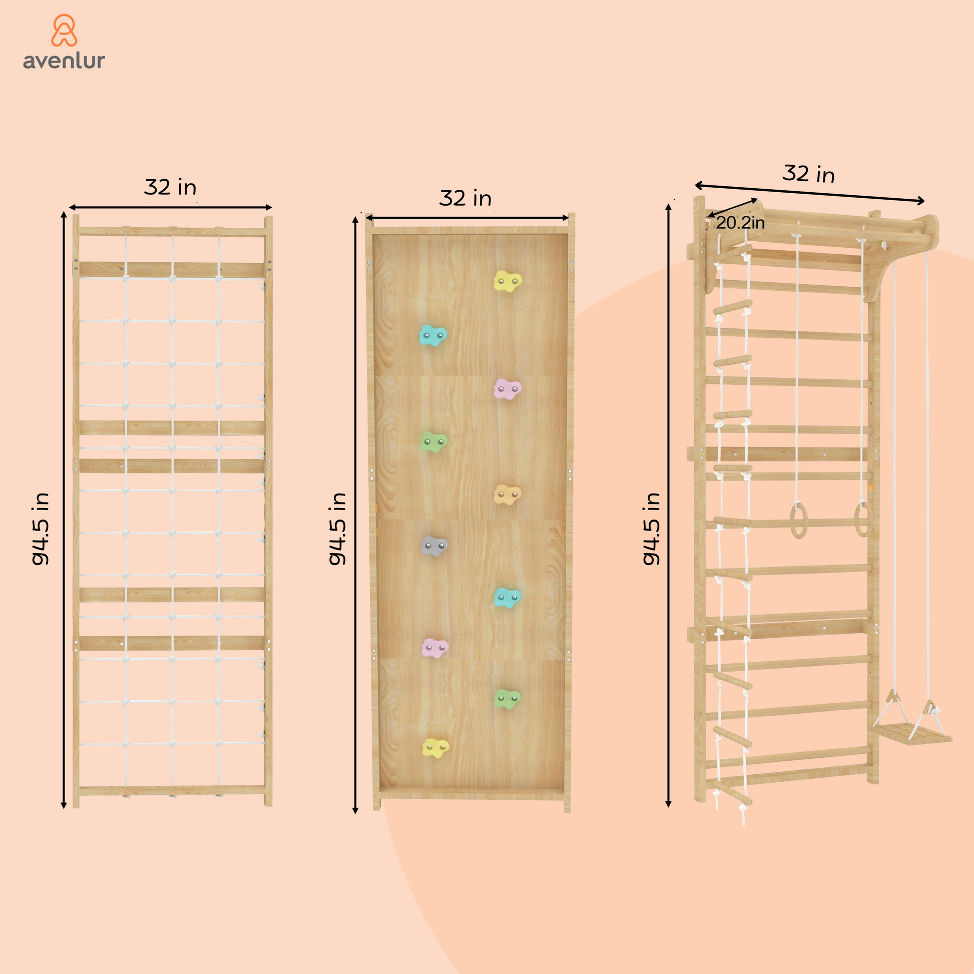 Walnut Modular | Swedish Ladder Jungle Gym - Wall Mounted - Chickadees Wooden Toys