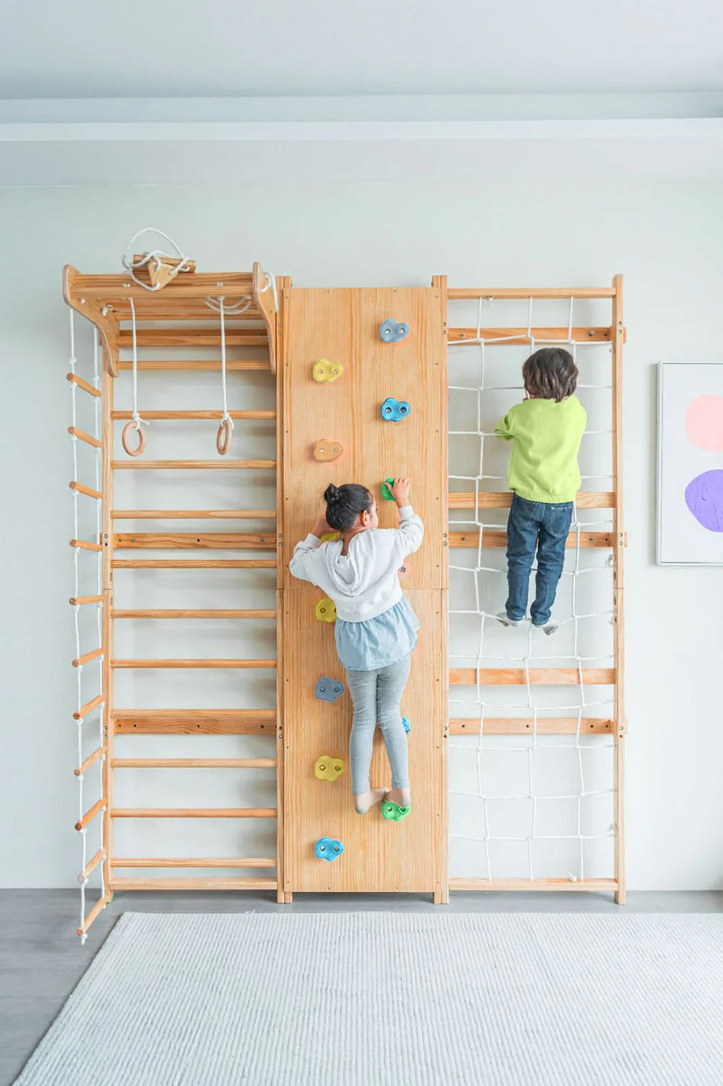 Walnut | Swedish Ladder Jungle Gym - Wall Mounted - Chickadees Wooden Toys