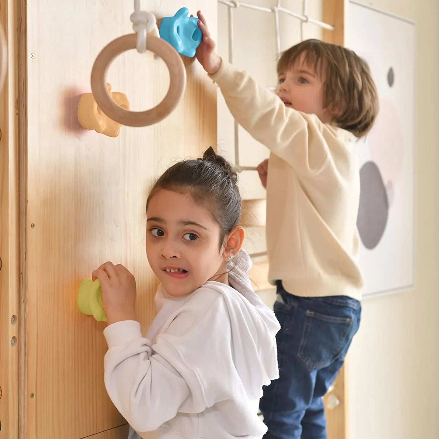 Walnut | Swedish Ladder Jungle Gym - Wall Mounted - Chickadees Wooden Toys