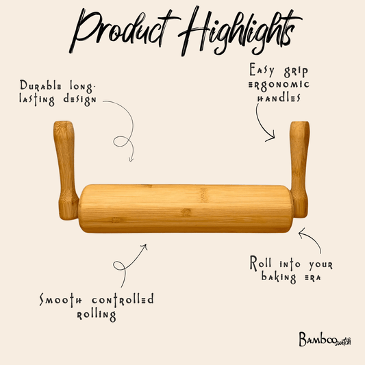 Bamboo Rolling Pin with Handles - Chickadees Wooden Toys