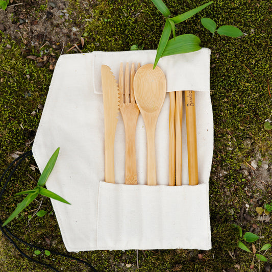 Bamboo Travel Cutlery | Beige - Chickadees Wooden Toys