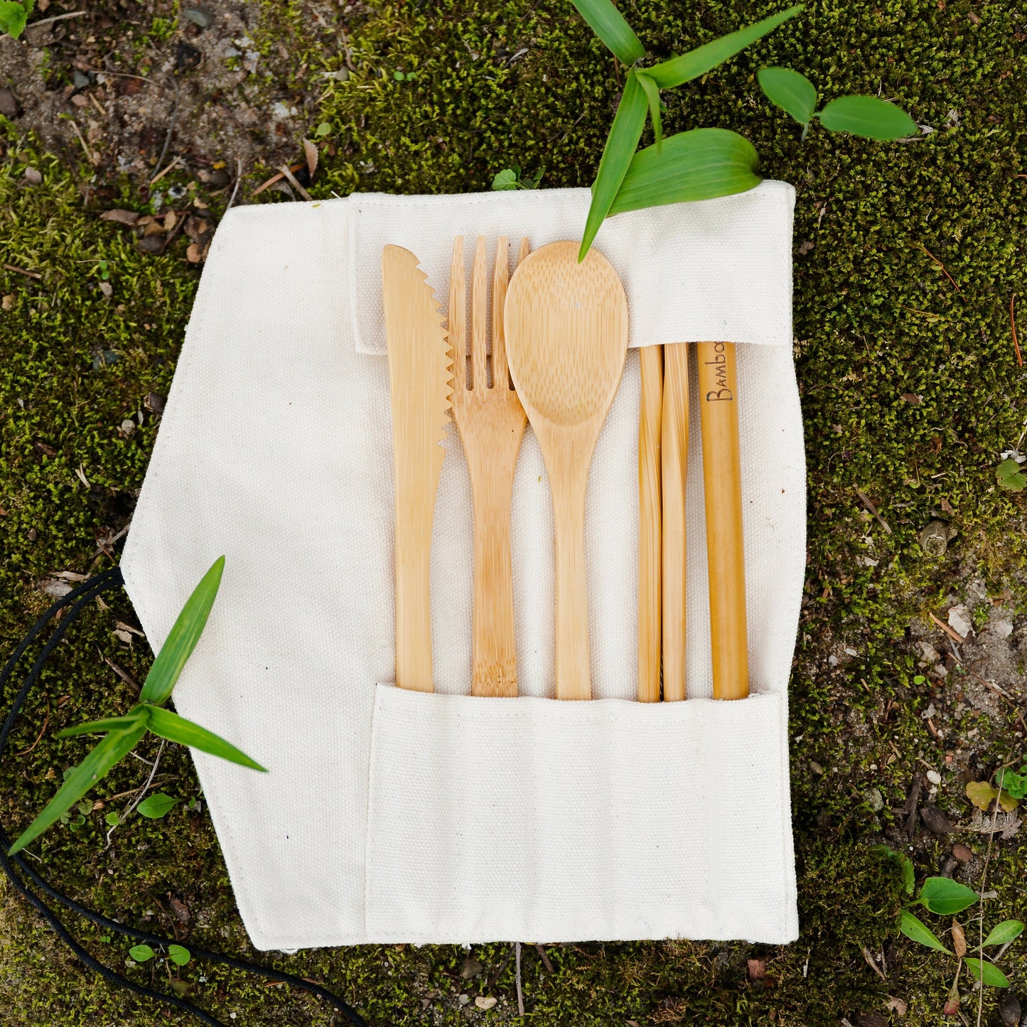 Bamboo Travel Cutlery & Cotton Pouch Set - Chickadees Wooden Toys