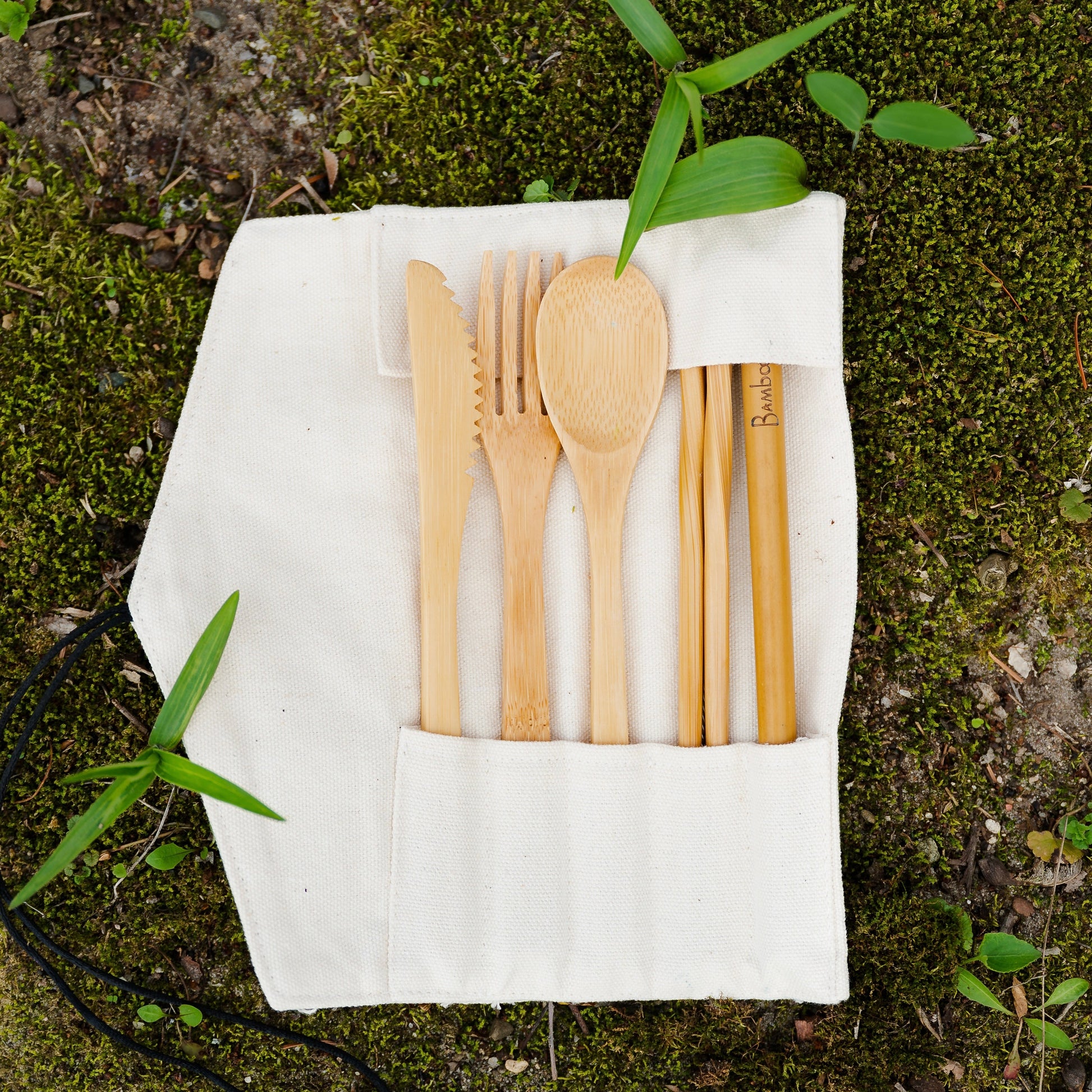 Bamboo Travel Cutlery & Cotton Pouch Set - Chickadees Wooden Toys