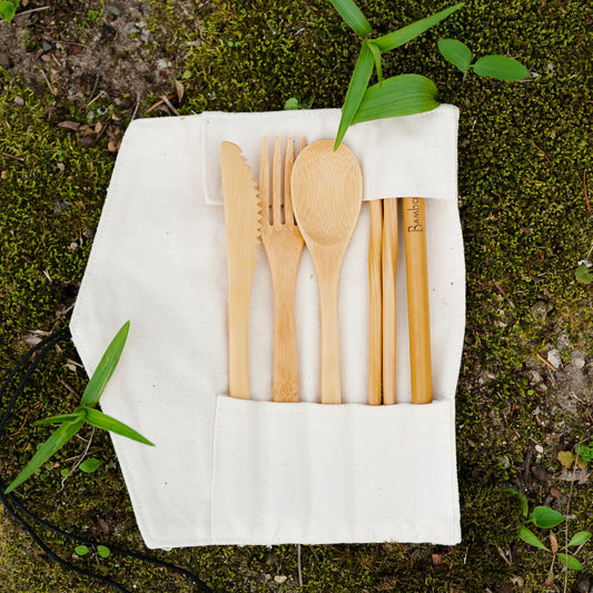 Bamboo Travel Cutlery & Cotton Pouch Set - Chickadees Wooden Toys
