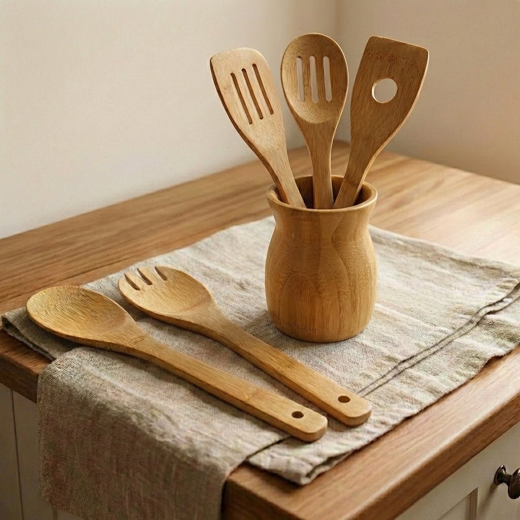 Bamboo Utensil Holder - Chickadees Wooden Toys