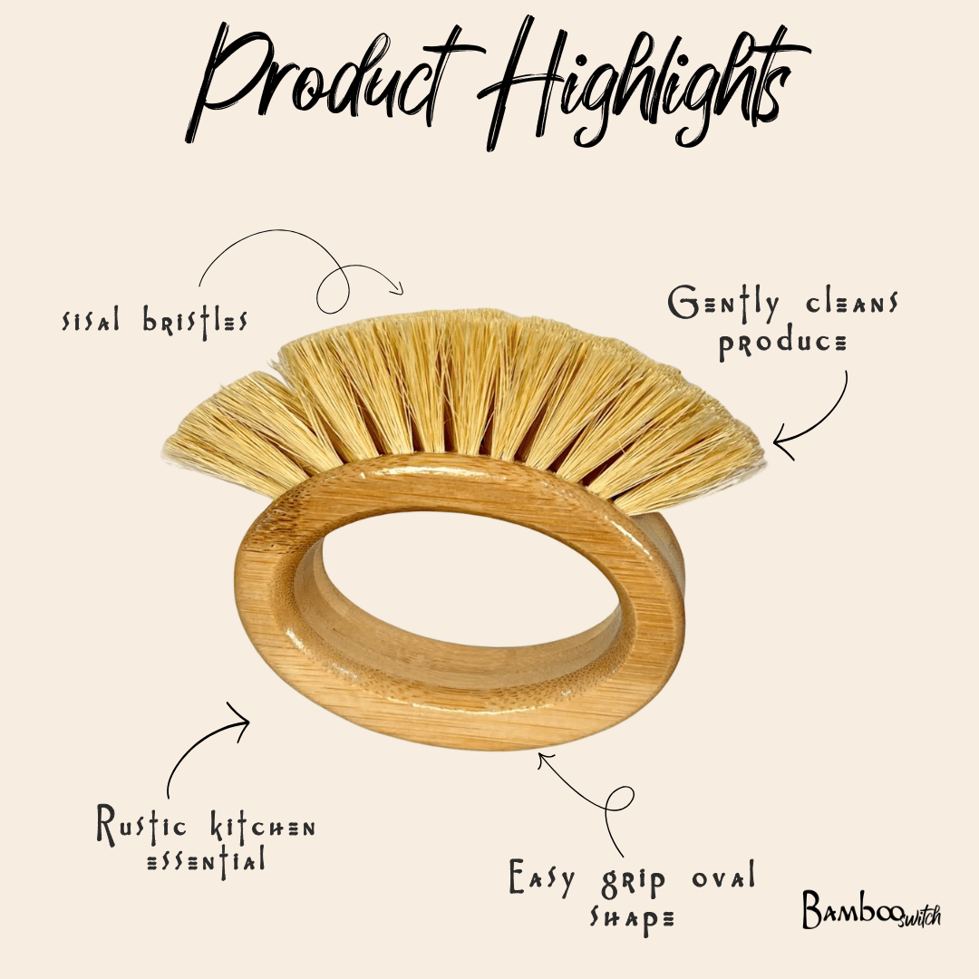 Bamboo Veggie Cleaning Brush | Oval - Chickadees Wooden Toys