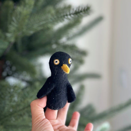 Black Raven Finger Puppet - Chickadees Wooden Toys