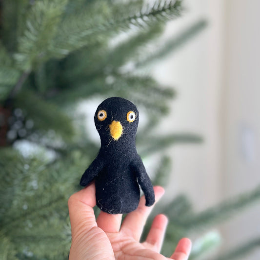 Black Raven Finger Puppet - Chickadees Wooden Toys