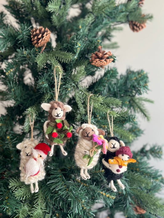 Black Sheep Holding Snowman Ornament - Chickadees Wooden Toys
