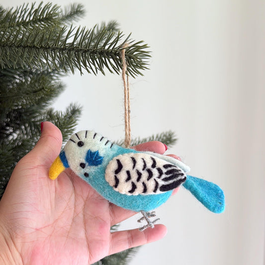 Blue Budgerigar Felt Ornament - Chickadees Wooden Toys