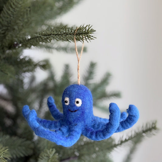 Blue Octopus Ornament - Chickadees Wooden Toys