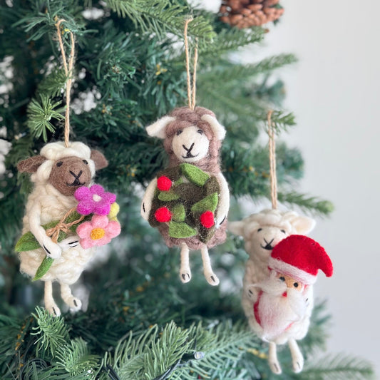 Bouquet-Bearing Sheep Ornament - Chickadees Wooden Toys