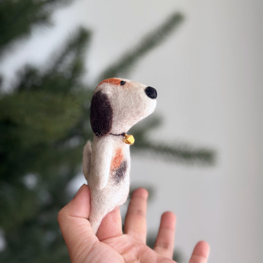 Calico Dog Finger Puppet - Chickadees Wooden Toys