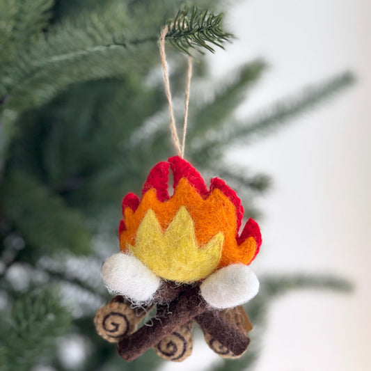 Campfire with marshmallow ornament - Chickadees Wooden Toys