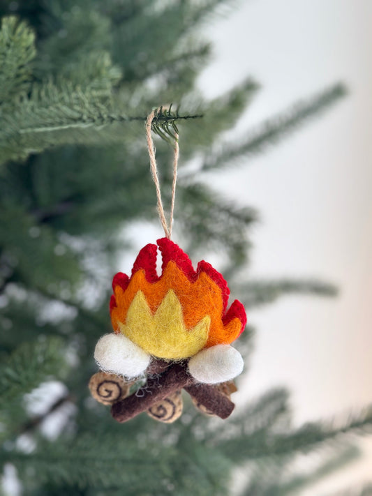 Campfire with marshmallow ornament - Chickadees Wooden Toys