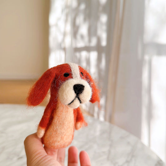Cavalier King Charles Spaniel finger puppet - Orange - Chickadees Wooden Toys