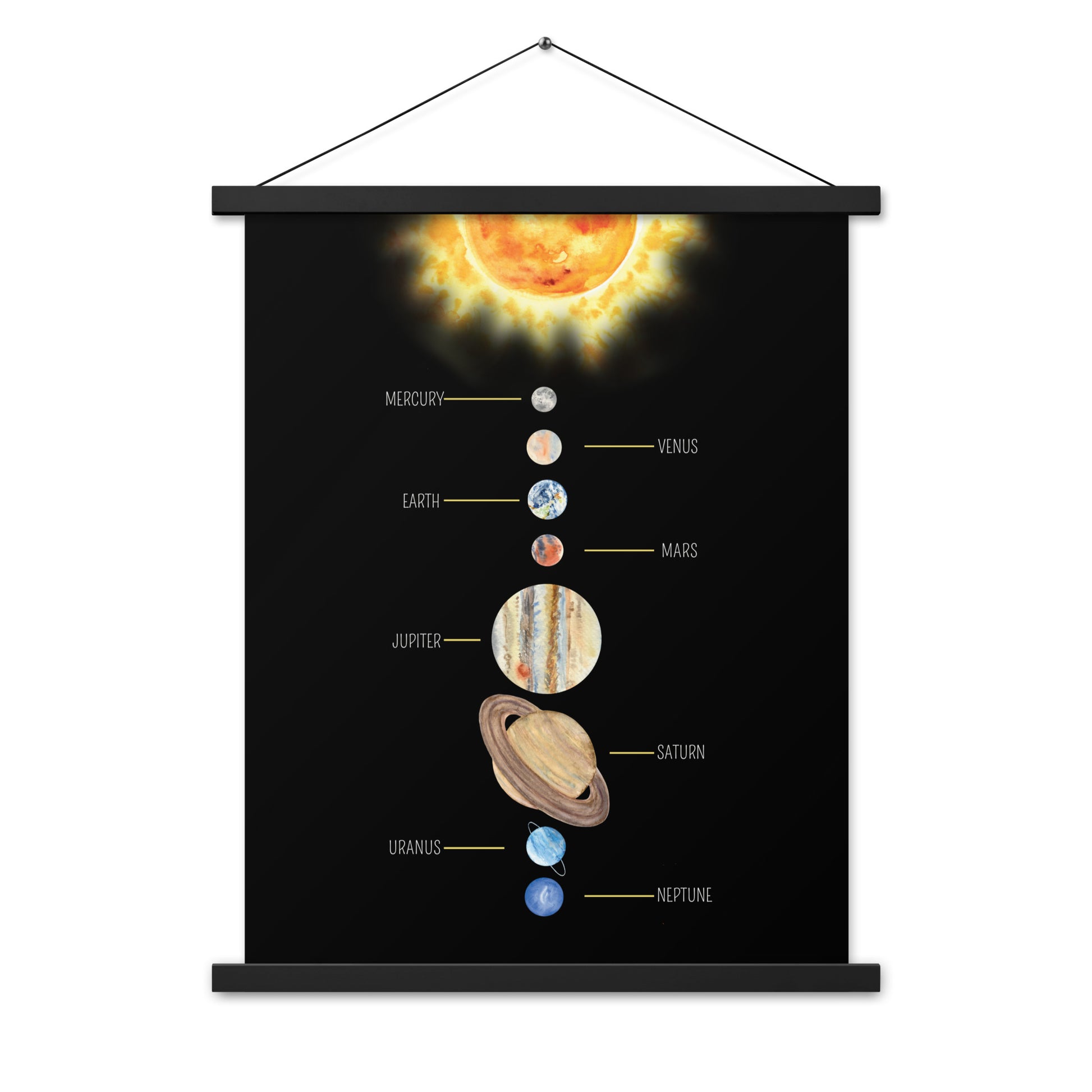 Solar System - Matte 18x24 Poster with Wooden Hanger- Dark - Chickadees Wooden Toys