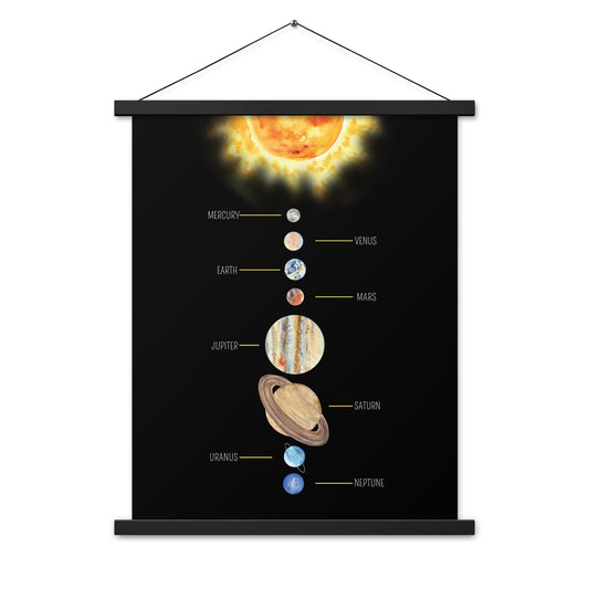 Solar System - Matte 18x24 Poster with Wooden Hanger- Dark - Chickadees Wooden Toys