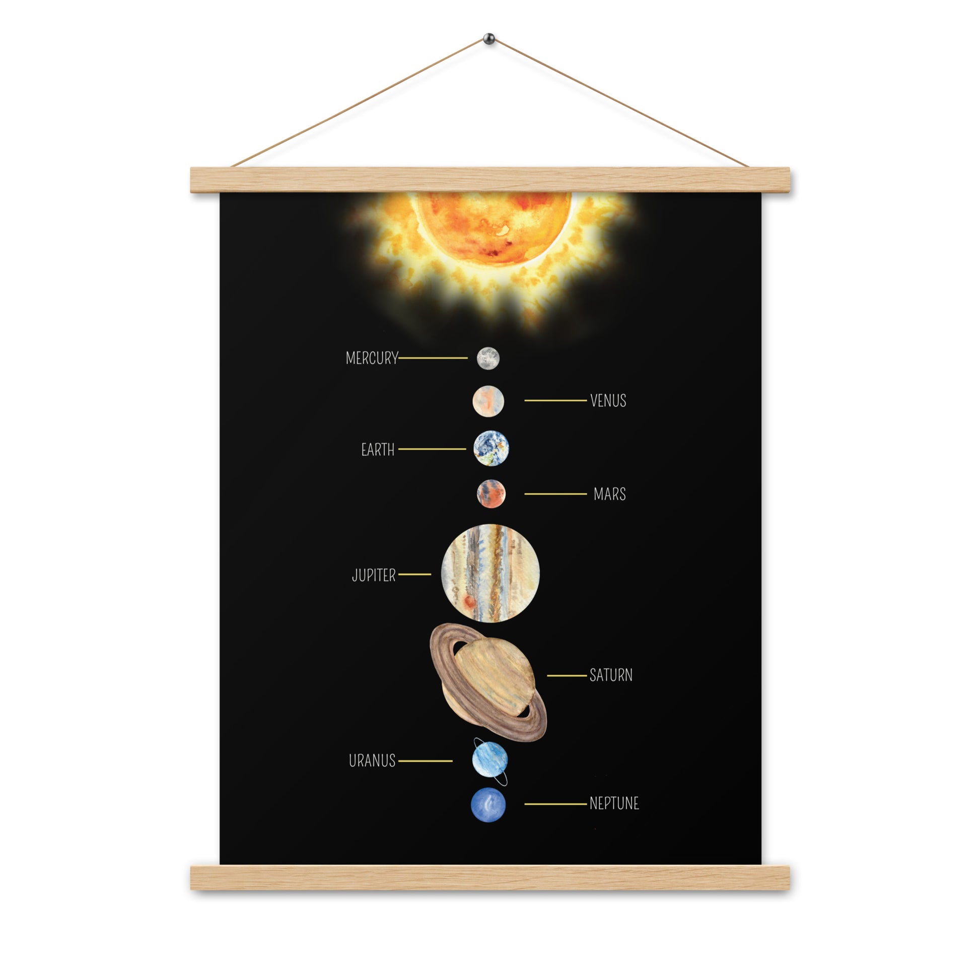 Solar System - Matte 18x24 Poster with Wooden Hanger- Dark - Chickadees Wooden Toys