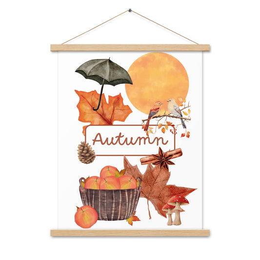 Autumn - Matte 18x24 Poster with Wooden Hanger - White - Chickadees Wooden Toys