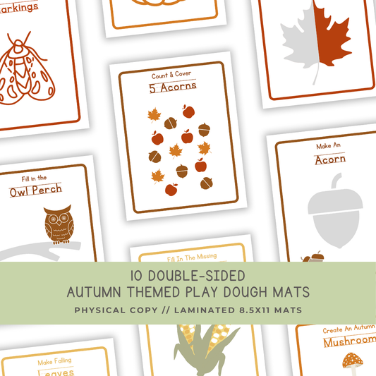 10 Double-sided Autumn Play Dough Mats - Physical Product - Chickadees Wooden Toys