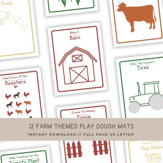 12 Farm Play Dough Mats - Digital Download - Chickadees Wooden Toys