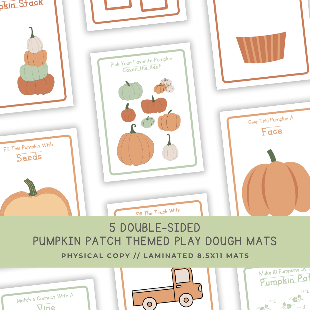 5 Double-sided Pumpkin Patch Play Dough Mats - Physical Product - Chickadees Wooden Toys